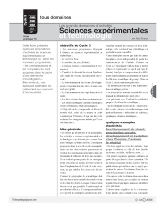 Sciences expérimentales et technologie / Grands domaines d'activités