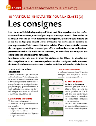 10 pratiques innovantes pour la classe (3) / Les consignes