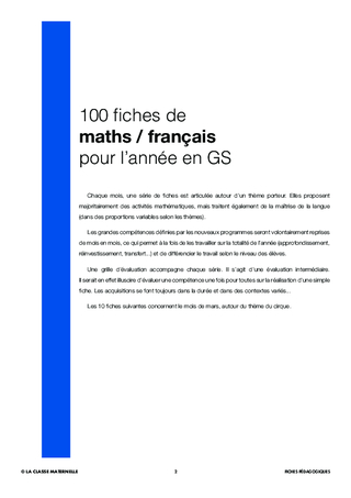 100 fiches de maths français GS. Le cirque