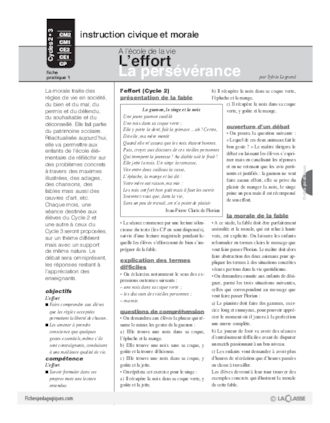 A l'école de la vie (1) / Effort, persévérance