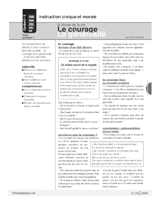 A l'école de la vie (7) / Le courage / La générosité