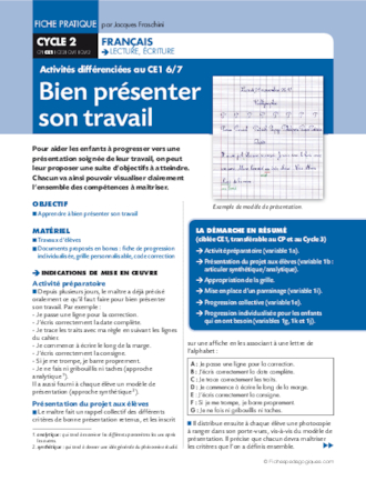 Activités différenciées au CE1. Bien présenter son travail