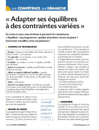 Adapter ses équilibres à des contraintes variées