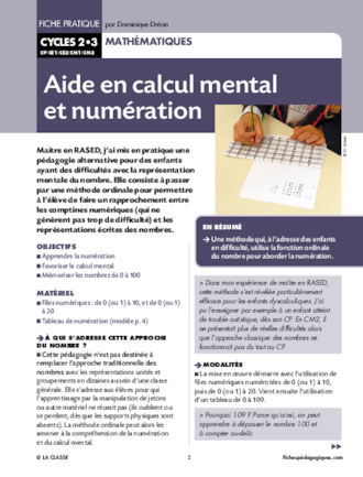 Aide en calcul mental et numération