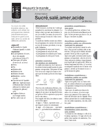 Alimentation : Sucré, salé, amer, acide