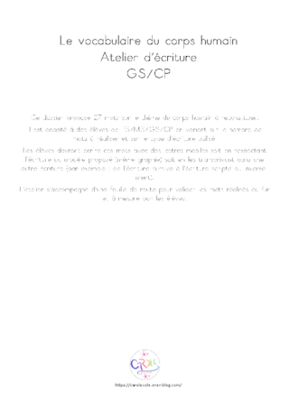 Ateliers des mots du corps humain