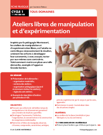 Ateliers libres de manipulation et d'expérimentation