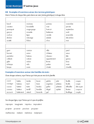 Autres jeux de vocabulaire