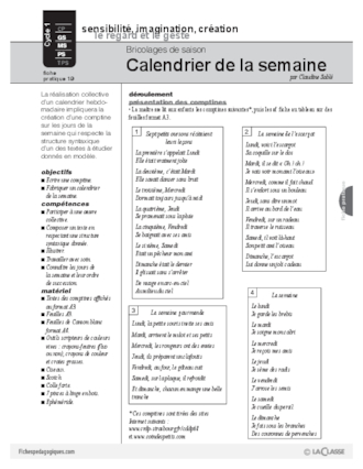 Bricolages de saison : Calendrier de la semaine