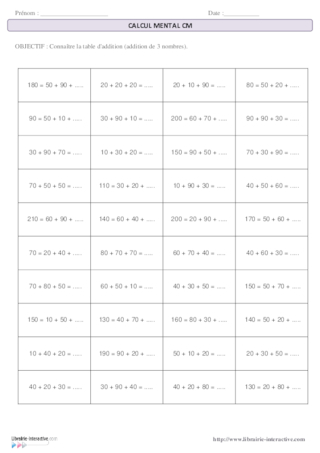 Calcul mental CM1-CM2