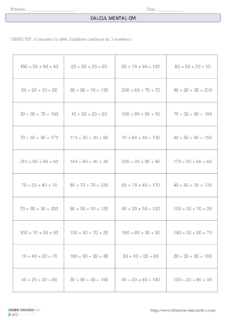 Calcul mental CM1-CM2