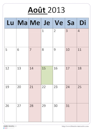 Calendrier année scolaire 2013-2014