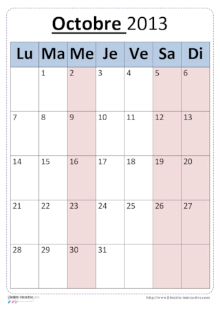 Calendrier année scolaire 2013-2014