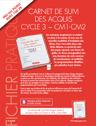 Carnet de suivi des acquis cycle 3 CM1 CM2