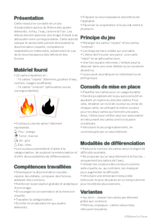 Cartes ombres et objets : Les 4 éléments