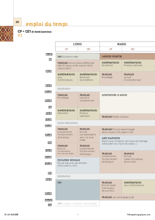 CE1 - 6 Emplois du temps - Nouveaux programmes 2016