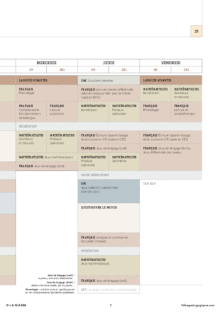 CE1 - 6 Emplois du temps - Nouveaux programmes 2016