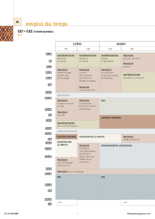 CE2 - 6 Emplois du temps - Nouveaux programmes 2016