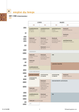 CE2 - 6 Emplois du temps - Nouveaux programmes 2016