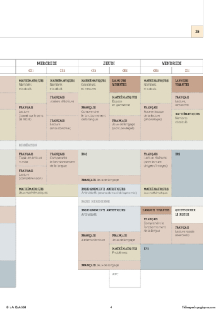 CE2 - 6 Emplois du temps - Nouveaux programmes 2016