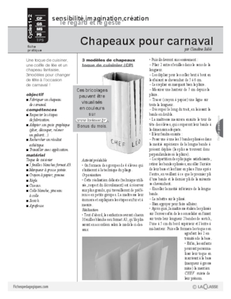 Chapeaux pour carnaval (Cycle 1)