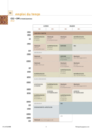 CM1 - 6 Emplois du temps - Nouveaux programmes 2016