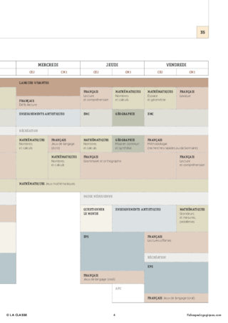 CM1 - 6 Emplois du temps - Nouveaux programmes 2016