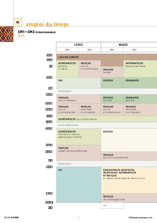 CM2 - 4 Emplois du temps - Nouveaux programmes 2016