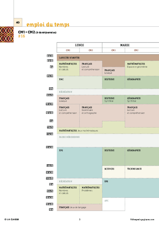 CM2 - 4 Emplois du temps - Nouveaux programmes 2016