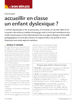 Comment accueillir en classe  un enfant dyslexique ?