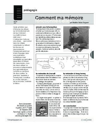 Comment ma mémoire fonctionne-t-elle? (Cycle 2)