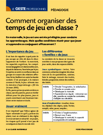 Comment organiser des temps de jeu en classe ?