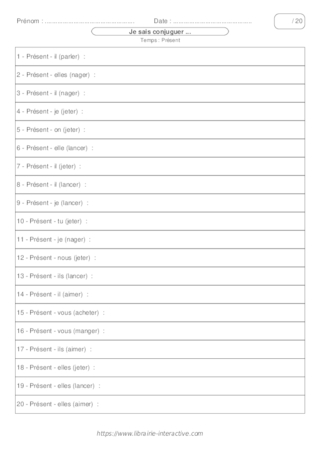 Conjugaison présent groupe 1