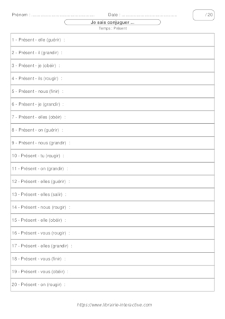 Conjugaison présent groupe 2