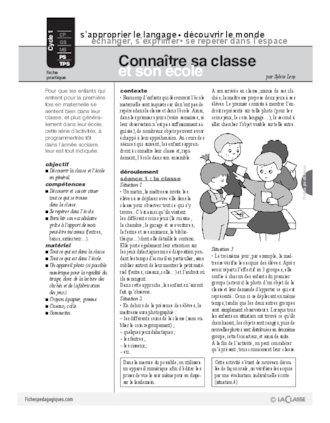 Connaître sa classe et son école