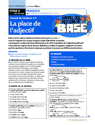 Conseil de révisions (5) La place de l'adjectif