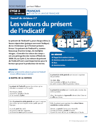 Conseil de révisions (7) Les valeurs du présent de l'indicatif