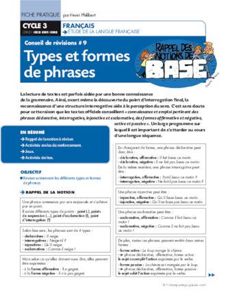 Conseil de révisions (9) Types et formes de phrases