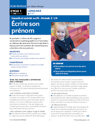 Conseils et activités en PS - Période 2