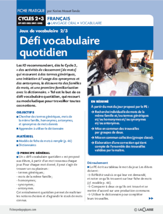 Défi vocabulaire quotidien