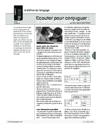 Ecouter pour conjuguer: le verbe au Cycle 2