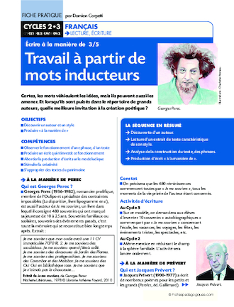 Ecrire à la manière de (3) / Travail à partir de mots inducteurs