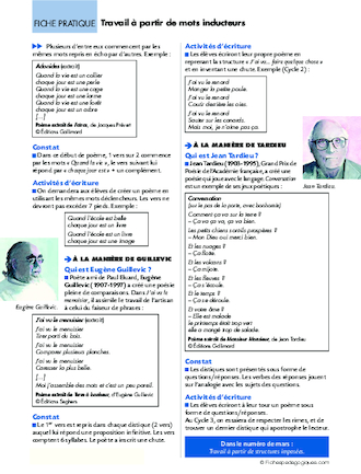 Ecrire à la manière de (3) / Travail à partir de mots inducteurs