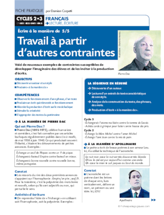 Ecrire à la manière de (5) / Travail à partir d'autres contraintes