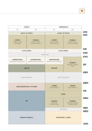 Emplois du temps et programmations CE1 2020/2021