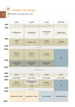 Emplois du temps et programmations CE1 2020/2021