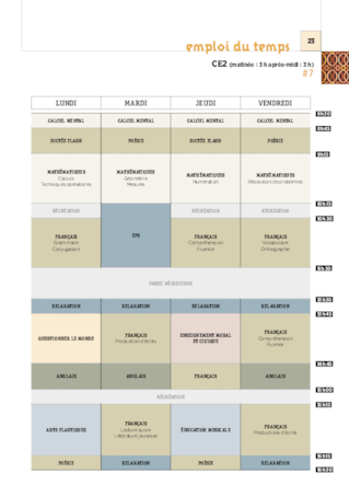 Emplois du temps et programmations CE2 2020/2021