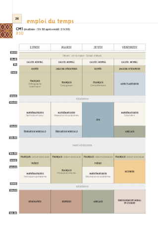 Emplois du temps et programmations CM1 2020/2021