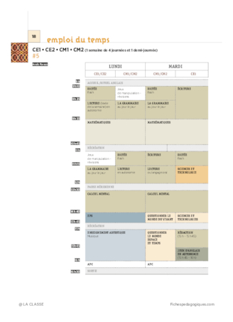 Les emplois du temps et programmations CM2 2019