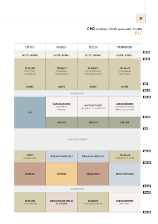 Emplois du temps et programmations CM2 2020/2021